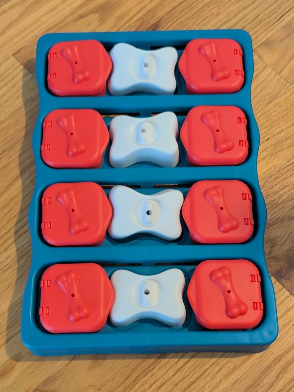 Interactive Dog Treat Puzzle Toy - Blue with Red & White Pieces